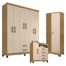 Guarda Roupa Casal Modena com 6 Portas com Cômoda Sapateira Cannes e Armário Multiuso Versatile Carvalho Americano Off White - Incorplac