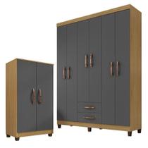 Guarda Roupa Casal Módena Com Armário Multiuso Recife Carvalho Americano Grafite - Incorplac Guarda Roupa Casal Módena Com Armário Multiuso Recife Carvalho Americano Grafite - Incorplac