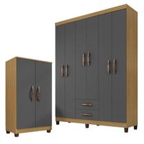 Guarda Roupa Casal Módena com Armário Multiuso Recife Carvalho Americano Grafite Incorplac Guarda Roupa Casal Módena com Armário Multiuso Recife Carvalho Americano Grafite Incorplac