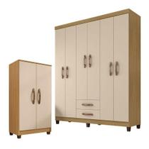 Guarda Roupa Casal Módena Com Armário Multiuso Recife Carvalho Americano Off White Incorplac