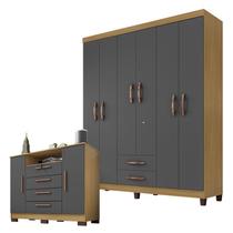 Guarda Roupa Casal Módena com Cômoda Madri Carvalho Americano Grafite Incorplac Guarda Roupa Casal Módena com Cômoda Madri Carvalho Americano Grafite Incorplac