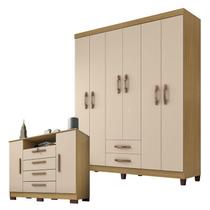 Guarda Roupa Casal Módena com Cômoda Madri Carvalho Americano Off White Incorplac