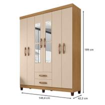 Guarda Roupa Casal Modena Com Espelho 6 Portas Carvalho Americano Off White - Incorplac