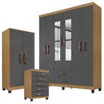Guarda Roupa Casal Modena com Espelho 6 Portas Cômoda Cannes 5 Gavetas e Armário Multiuso Recife Carvalho Americano Grafite Guarda Roupa Casal Modena com Espelho 6 Portas Cômoda Cannes 5 Gavetas e Armário Multiuso Recife Carvalho Americano Grafite