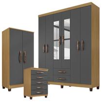 Guarda Roupa Casal Modena com Espelho 6 Portas Cômoda Cannes 5 Gavetas e Armário Multiuso Recife Carvalho Americano Grafite Guarda Roupa Casal Modena com Espelho 6 Portas Cômoda Cannes 5 Gavetas e Armário Multiuso Recife Carvalho Americano Grafite