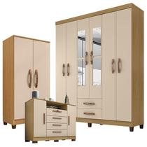 Guarda Roupa Casal Modena com Espelho 6 Portas Cômoda Madri e Armário Multiuso Recife Carvalho Americano Off White - Incorplac