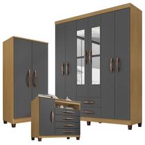 Guarda Roupa Casal Modena com Espelho 6 Portas Cômoda Sapateira Cannes e Armário Multiuso Recife Carvalho Americano Grafite- Incorplac Guarda Roupa Casal Modena com Espelho 6 Portas Cômoda Sapateira Cannes e Armário Multiuso Recife Carvalho Americano Grafite- Incorplac