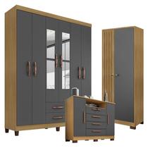 Guarda Roupa Casal Modena com Espelho 6 Portas e Cômoda Madri Armário Multiuso Versatile Carvalho Americano Grafite Incorplac Guarda Roupa Casal Modena com Espelho 6 Portas e Cômoda Madri Armário Multiuso Versatile Carvalho Americano Grafite Incorplac
