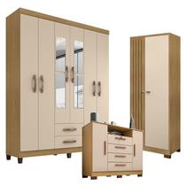 Guarda Roupa Casal Modena com Espelho 6 Portas e Cômoda Madri Armário Multiuso Versatile Carvalho Americano Off White Incorplac Guarda Roupa Casal Modena com Espelho 6 Portas e Cômoda Madri Armário Multiuso Versatile Carvalho Americano Off White Incorplac