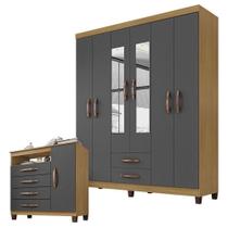 Guarda Roupa Casal Modena Com Espelho 6 Portas E Cômoda Sapateira Cannes Carvalho Americano Grafite Incorplac Guarda Roupa Casal Modena Com Espelho 6 Portas E Cômoda Sapateira Cannes Carvalho Americano Grafite Incorplac