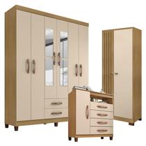 Guarda Roupa Casal Modena com Espelho 6 Portas e Cômoda Sapateira Cannes com Armário Multiuso Versatile Carvalho Americano Off White Incorplac Guarda Roupa Casal Modena com Espelho 6 Portas e Cômoda Sapateira Cannes com Armário Multiuso Versatile Carvalho Americano Off White Incorplac