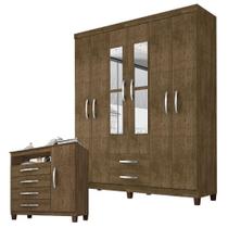 Guarda Roupa Casal Modena Com Espelho 6 Portas E Cômoda Sapateira Cannes Malbec - Incorplac
