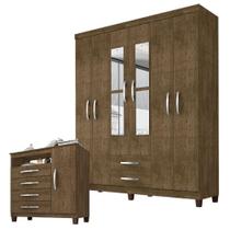 Guarda Roupa Casal Modena Com Espelho 6 Portas E Cômoda Sapateira Cannes Malbec Incorplac
