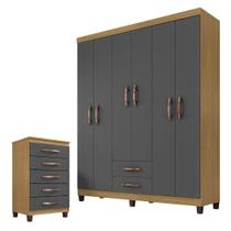 Guarda Roupa Casal Módena E Cômoda Cannes 5 Gavetas Carvalho Americano Grafite - Incorplac Guarda Roupa Casal Módena E Cômoda Cannes 5 Gavetas Carvalho Americano Grafite - Incorplac