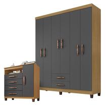 Guarda Roupa Casal Módena e Cômoda Sapateira Cannes Carvalho Americano Grafite - Incorplac. Guarda Roupa Casal Módena e Cômoda Sapateira Cannes Carvalho Americano Grafite - Incorplac.