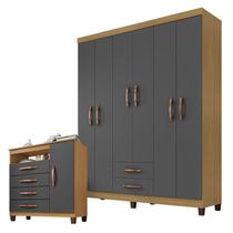 Guarda Roupa Casal Módena e Cômoda Sapateira Cannes Carvalho Americano Grafite - Incorplac. Guarda Roupa Casal Módena e Cômoda Sapateira Cannes Carvalho Americano Grafite - Incorplac.