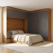 Guarda Roupa Casal Modulado 11 Portas 5 Gavetas com Cabeceira em MDF Yescasa Cinamomo/Chumbo Guarda Roupa Casal Modulado 11 Portas 5 Gavetas com Cabeceira em MDF Yescasa Cinamomo/Chumbo