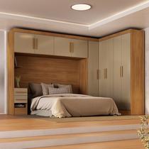 Guarda-Roupa Casal Modulado 3 Peças 5 Portas 9 Gavetas com Espelhos e Maleiro 100% MDF Yescasa Marrom/Cinamomo Chumbo