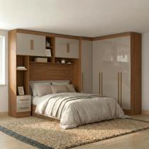 Guarda Roupa Casal Modulado 3 Peças 9 Portas 5 Gavetas com Cabeceira 100% MDF Smart Cinamomo/Capuccino