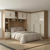 Guarda Roupa Casal Modulado 3 Peças 9 Portas 5 Gavetas com Cabeceira 100% MDF Smart Cinamomo/Off White Guarda Roupa Casal Modulado 3 Peças 9 Portas 5 Gavetas com Cabeceira 100% MDF Smart Cinamomo/Off White