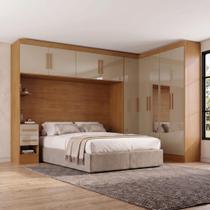 Guarda-Roupa Casal Modulado 3 Peças 9 Portas 5 Gavetas com Espelhos e Maleiro 100% MDF