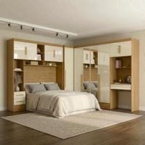 Guarda Roupa Casal Modulado 4 Peças 11 Portas 5 Gavetas com Cabeceira e Escrivaninha 100% MDF Smart Cinamomo/Off White Guarda Roupa Casal Modulado 4 Peças 11 Portas 5 Gavetas com Cabeceira e Escrivaninha 100% MDF Smart Cinamomo/Off White