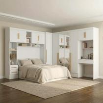 Guarda Roupa Casal Modulado 4 Peças 11 Portas 5 Gavetas com Espelho, Cabeceira e Escrivaninha 100% MDF Smart Branco Guarda Roupa Casal Modulado 4 Peças 11 Portas 5 Gavetas com Espelho, Cabeceira e Escrivaninha 100% MDF Smart Branco