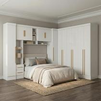 Guarda Roupa Casal Modulado 4 Peças 12 Portas 5 Gavetas com Cabeceira 100% MDF Smart Branco