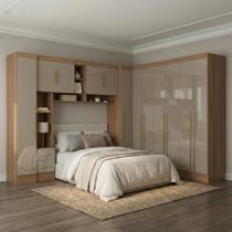Guarda Roupa Casal Modulado 4 Peças 12 Portas 5 Gavetas com Cabeceira 100% MDF Smart Cinamomo/Capuccino Marrom