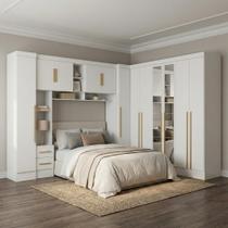 Guarda Roupa Casal Modulado 4 Peças 12 Portas 5 Gavetas com Espelho e Cabeceira 100% MDF Smart Branco