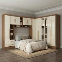 Guarda Roupa Casal Modulado 4 Peças 12 Portas 5 Gavetas com Espelho e Cabeceira 100% MDF Smart Cinam Guarda Roupa Casal Modulado 4 Peças 12 Portas 5 Gavetas com Espelho e Cabeceira 100% MDF Smart Cinam
