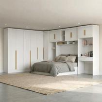 Guarda Roupa Casal Modulado 5 Peças 12 Portas 5 Gavetas com Cabeceira e Escrivaninha 100% MDF Smart Branco Guarda Roupa Casal Modulado 5 Peças 12 Portas 5 Gavetas com Cabeceira e Escrivaninha 100% MDF Smart Branco