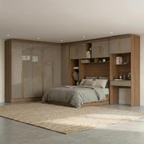 Guarda Roupa Casal Modulado 5 Peças 12 Portas 5 Gavetas com Cabeceira e Escrivaninha 100% MDF Smart Cinamomo/Capuccino Guarda Roupa Casal Modulado 5 Peças 12 Portas 5 Gavetas com Cabeceira e Escrivaninha 100% MDF Smart Cinamomo/Capuccino