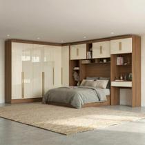 Guarda Roupa Casal Modulado 5 Peças 12 Portas 5 Gavetas com Cabeceira e Escrivaninha 100% MDF Smart Cinamomo/Off White Guarda Roupa Casal Modulado 5 Peças 12 Portas 5 Gavetas com Cabeceira e Escrivaninha 100% MDF Smart Cinamomo/Off White