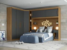 Guarda Roupa Casal Modulado 5 Peças 6 Portas Ipê Wood/Grafite Gênova Plus Cinza