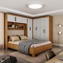 Guarda Roupa Casal Modulado 5 Portas com Cama Hercules 4 Portas 4 Gavetas Cinamomo com Off White