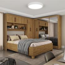 Guarda-Roupa Casal Modulado 5 Portas com Cama Santiago 3 Portas Premium 5 Gaveta com Espelho Marrom/Cinamomo