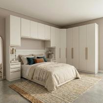 Guarda Roupa Casal Modulado 6 Peças com Cabeceira 12 Portas 12 Gavetas Seletto Areia Bege/HP