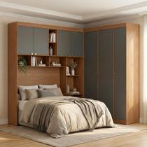 Guarda-Roupa Casal Modulado com Cabeceira e Módulo Aéreo 7 Portas 4 Gavetas Lugano Marrom/Jatobá/Grafite Guarda-Roupa Casal Modulado com Cabeceira e Módulo Aéreo 7 Portas 4 Gavetas Lugano Marrom/Jatobá/Grafite