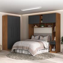 Guarda-Roupa Casal Modulado Lugano 7 Portas 3 Gavetas Nogal/Grafite - Hecol Móveis Guarda-Roupa Casal Modulado Lugano 7 Portas 3 Gavetas Nogal/Grafite - Hecol Móveis