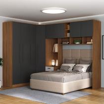 Guarda-Roupa Casal Modulado Lugano 8 Portas 3 Gavetas Nogal/Grafite - Hecol Móveis Guarda-Roupa Casal Modulado Lugano 8 Portas 3 Gavetas Nogal/Grafite - Hecol Móveis