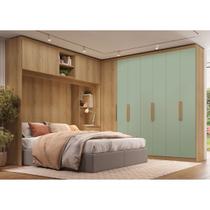 Guarda-Roupa Casal Modular em L 6 Portas com Cabeceira Milan Marrom/Capuccino/Menta