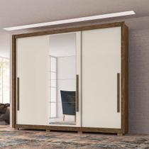 Guarda Roupa Casal Monaco 3 Portas com Espelho 5 Gavetas Castanha Wood Baunilha