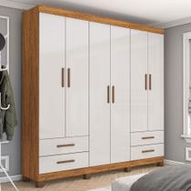 Guarda-Roupa Casal Mondo 6 Portas 4 Gavetas com Pés Cinamomo/Off White - Pnr Móveis Guarda-Roupa Casal Mondo 6 Portas 4 Gavetas com Pés Cinamomo/Off White - Pnr Móveis