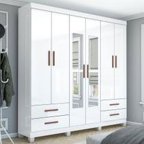 Guarda-Roupa Casal Mondo 6 Portas 4 Gavetas com Pés e Espelho Branco - Pnr Móveis Guarda-Roupa Casal Mondo 6 Portas 4 Gavetas com Pés e Espelho Branco - Pnr Móveis