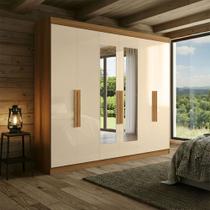 Guarda-Roupa Casal Monte 6 Portas 2 Gavetas 100% Mdf com Espelho Cinamomo/Off White - Pnr Móveis
