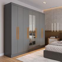 Guarda-Roupa Casal Monte 8 Portas 4 Gavetas 100% Mdf com Espelho Onix - Pnr Móveis