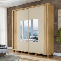 Guarda-Roupa Casal Monte Carlo 2 Portas Ripadas de Correr com Espelho 4 Gavetas Internas e Maleiros Bege/Cinamomo/Off White