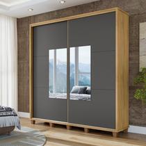 Guarda-Roupa Casal Monte Carlo com 2 Portas de Correr com Espelho e 4 Gavetas Internas e Maleiros Cinza/Cinamomo/Grafite Guarda-Roupa Casal Monte Carlo com 2 Portas de Correr com Espelho e 4 Gavetas Internas e Maleiros Cinza/Cinamomo/Grafite
