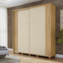 Guarda-Roupa Casal Monte Carlo com 2 Portas de Correr Ripada 4 Gavetas Internas e Maleiros Bege/Cinamomo/Off White